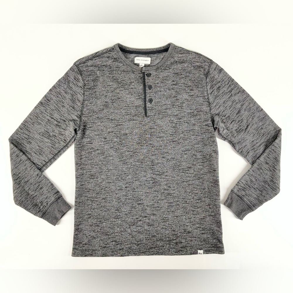 Free Assembly Mens Heather Gray Long Sleeve Henley‎ Shirt Size Medium